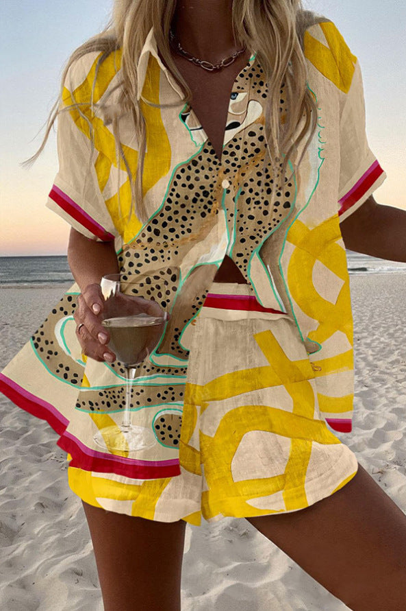 Casima™ | Short Linen Set with Cheetah Print