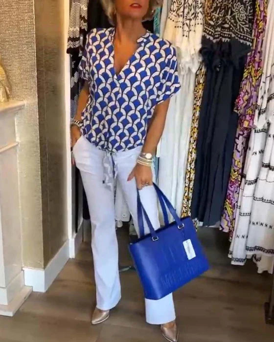 Audrey | Casual Top with Print and V-Neck